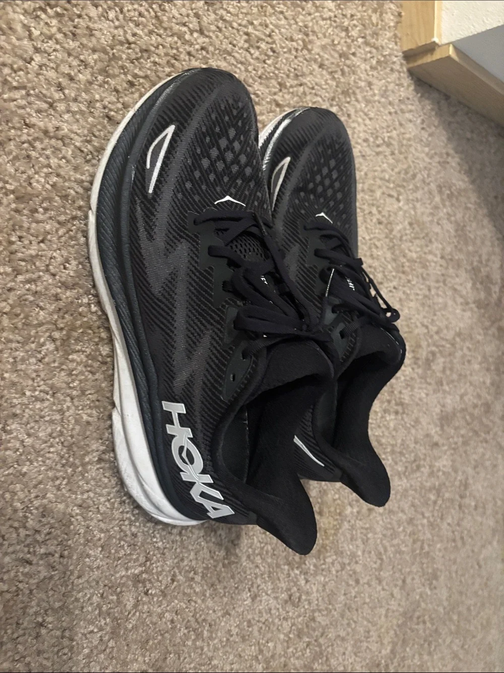Hoka Men's Black with White Accent Athletic Running Shoes